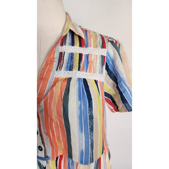 Anthropologie Striped Georgina Tiered Mini Shirtdress Dress Size XS - Picture 3 of 8
